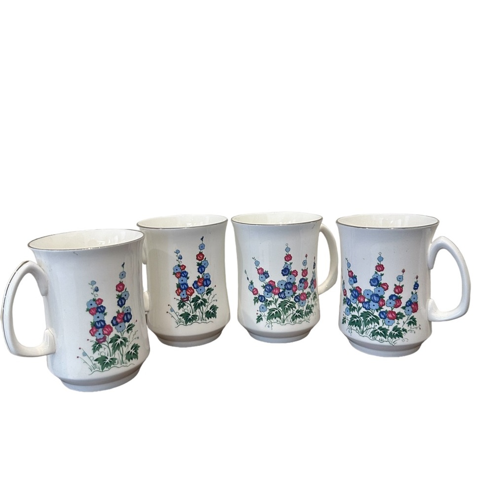 VINTAGE 60s/70s Crown Sterling Windsor Bone China Mug Floral Rare LOT OF FOUR